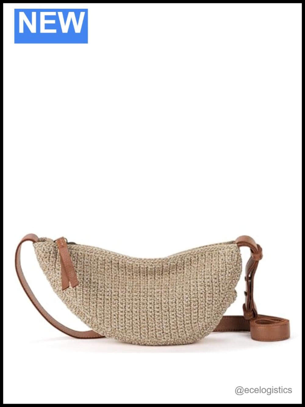 Hand-Crocheted Recycled Leather Sling Crossbody Bag with Zipper Closure